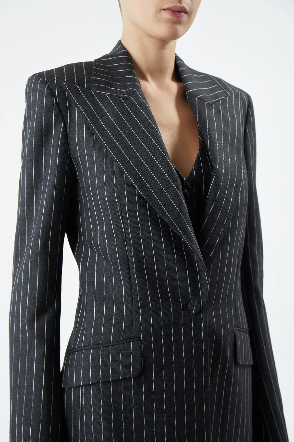 Leiva Blazer in Grey Pinstripe Wool sold by Gabriela Hearst product image thumbnail 4