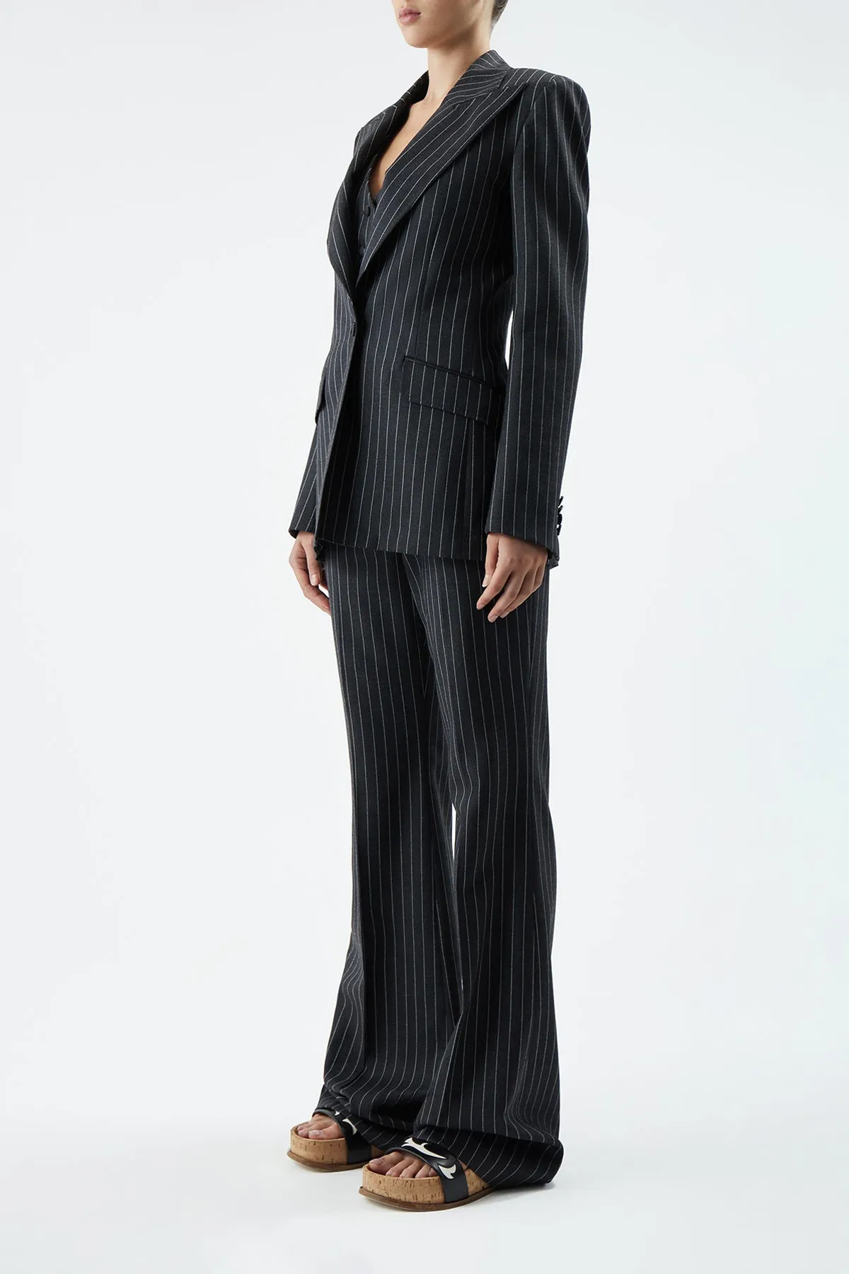 Leiva Blazer in Grey Pinstripe Wool sold by Gabriela Hearst product image thumbnail 3