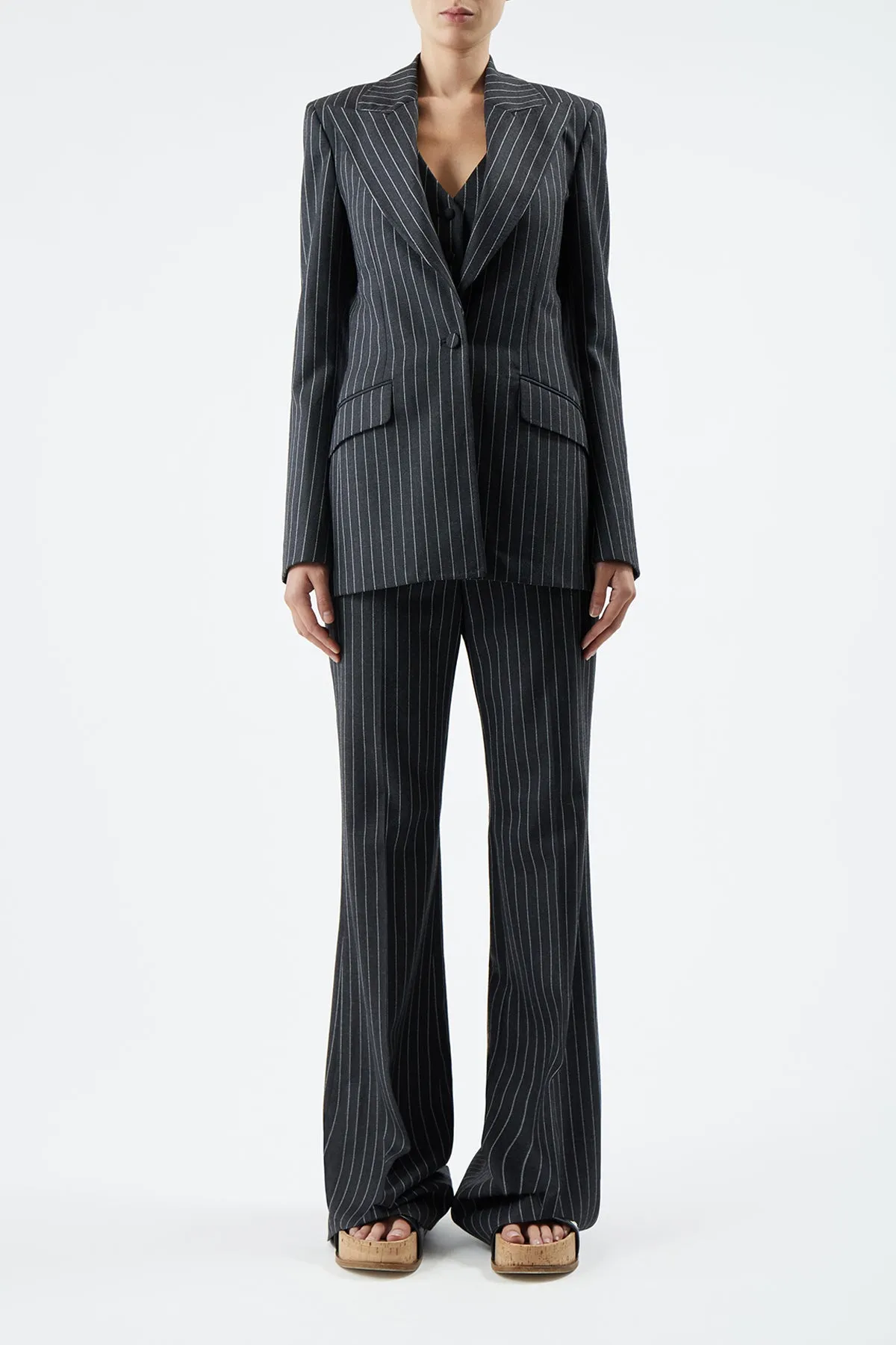 Leiva Blazer in Grey Pinstripe Wool sold by Gabriela Hearst product image thumbnail 2