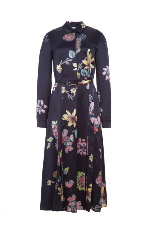 Jane Shirtdress in Dark Navy Multi Printed Silk sold by Gabriela Hearst