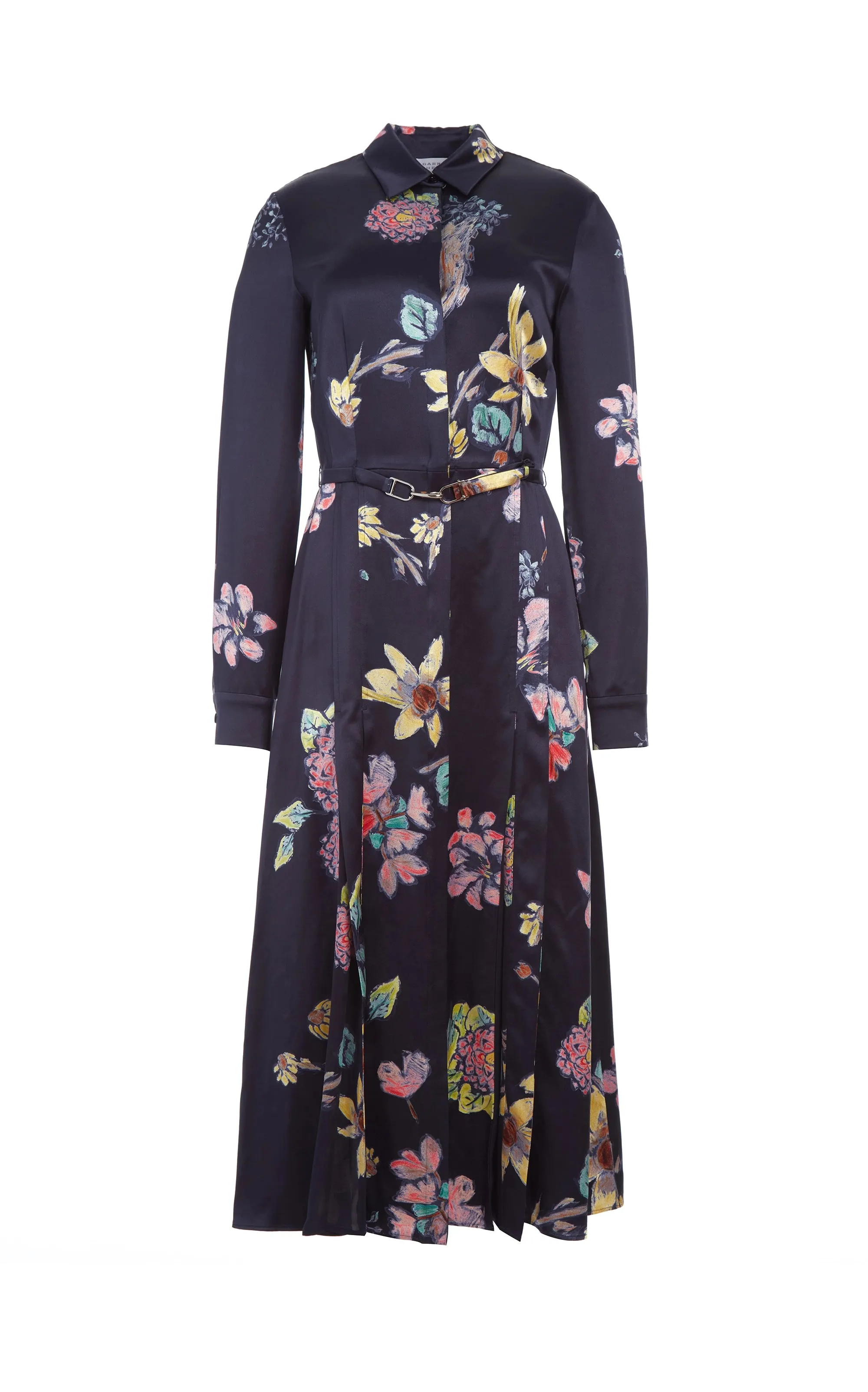 Jane Shirtdress in Dark Navy Multi Printed Silk sold by Gabriela Hearst