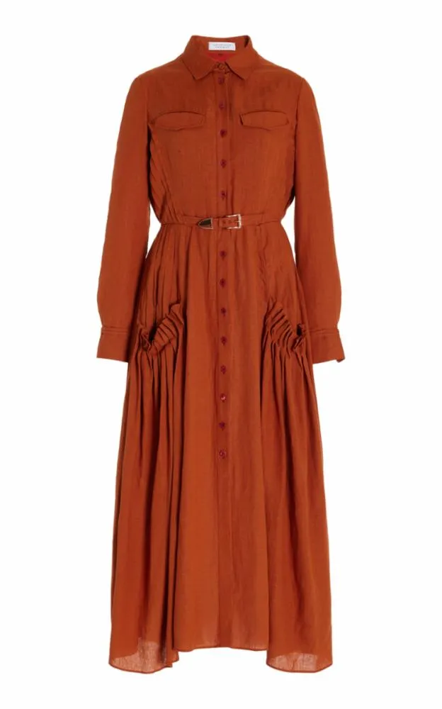 Joe Dress in Red Clay Aloe Linen sold by Gabriela Hearst