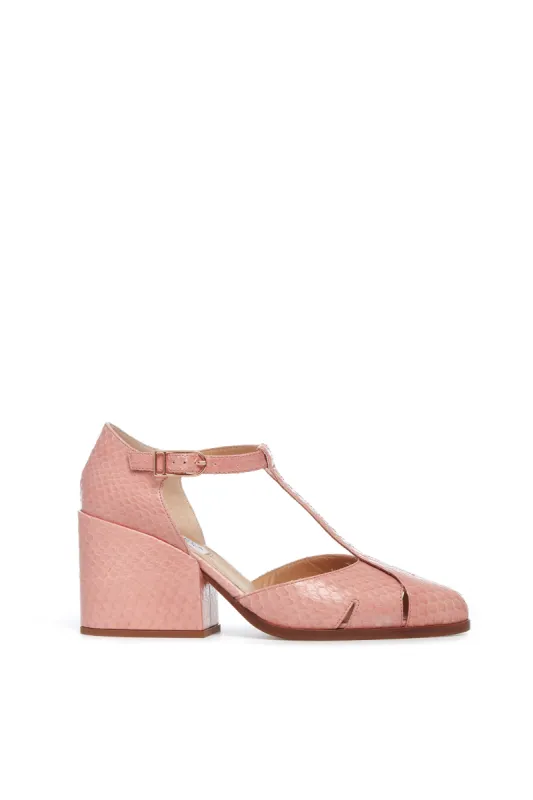 Hawes T-Strap Heel in Light Pink Snakeskin sold by Gabriela Hearst