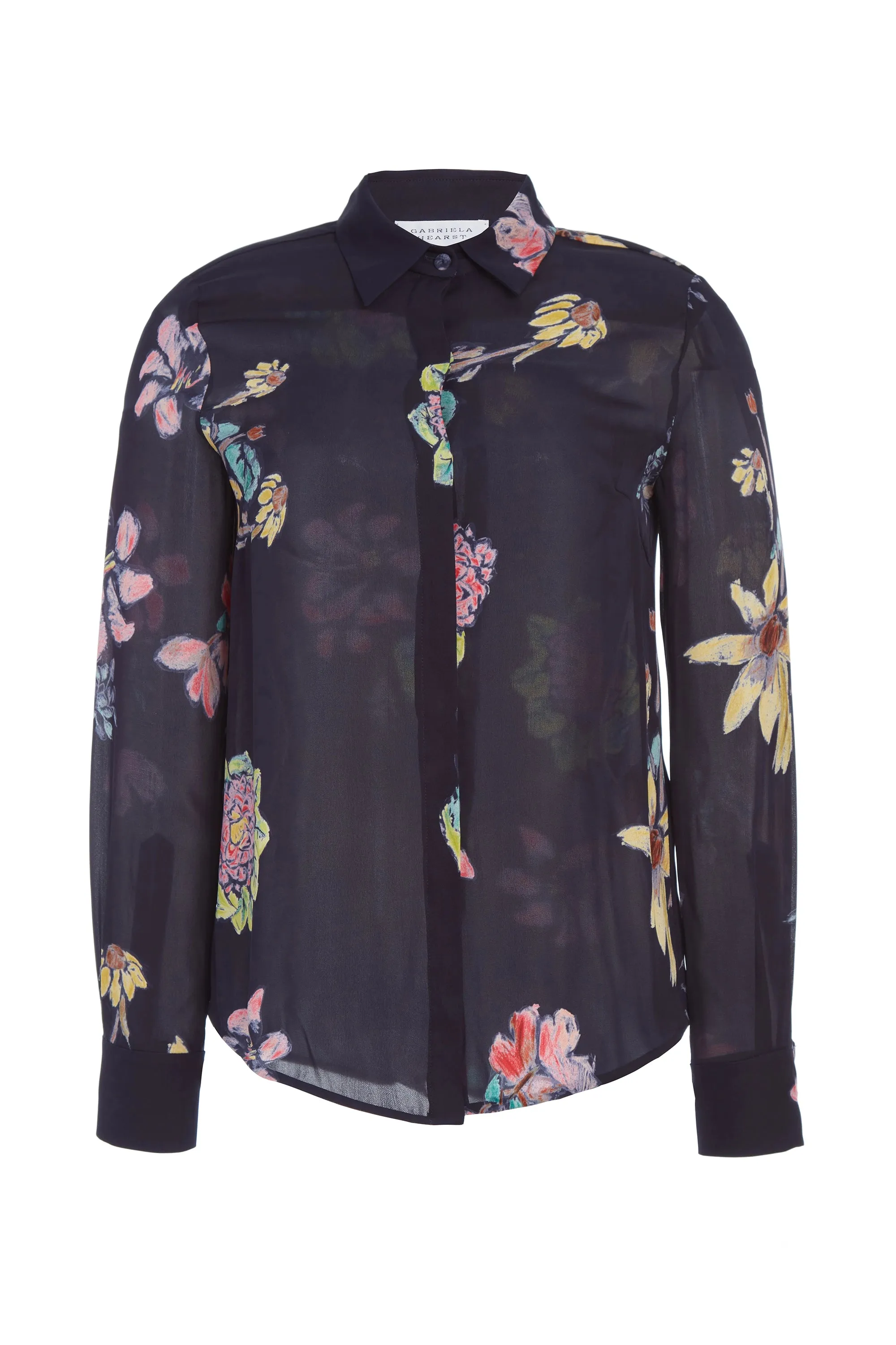 Henri Blouse in Dark Navy Multi Printed Silk Georgette sold by Gabriela Hearst