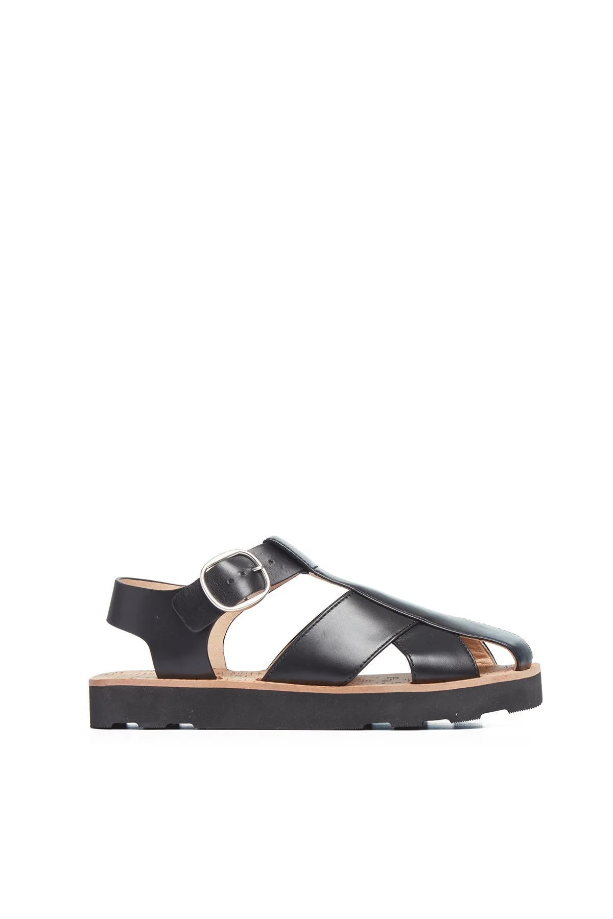 Horatio Flat Sandal in Black Leather sold by Gabriela Hearst