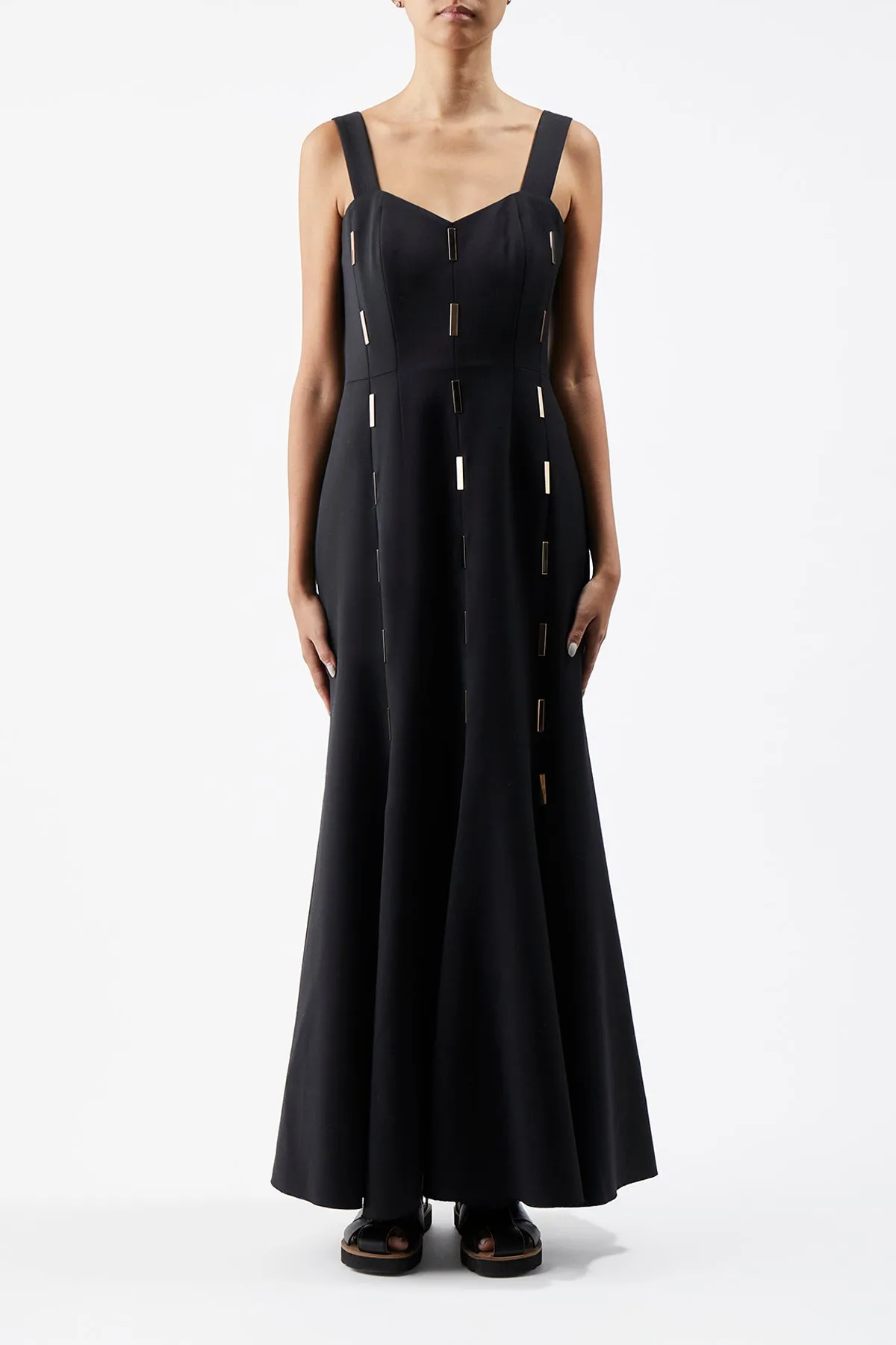 Gail Dress in Black Sportswear Wool with Gold Bars sold by Gabriela Hearst product image thumbnail 3