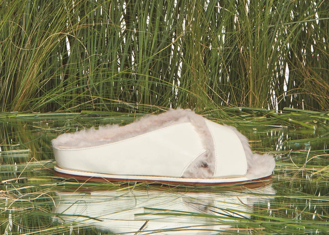 Ellington Flat Slide in Cream Leather with Wool Fur sold by Gabriela Hearst product image thumbnail 5