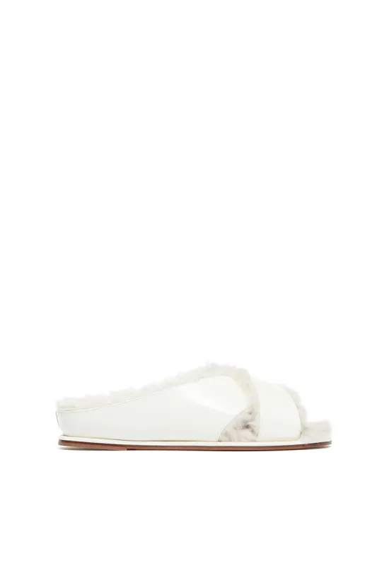 Ellington Flat Slide in Cream Leather with Wool Fur sold by Gabriela Hearst