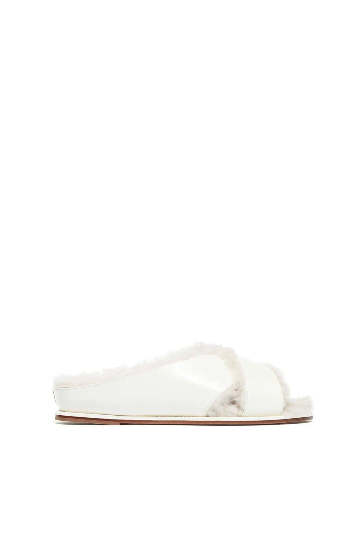 Ellington Flat Slide in Cream Leather with Wool Fur sold by Gabriela Hearst