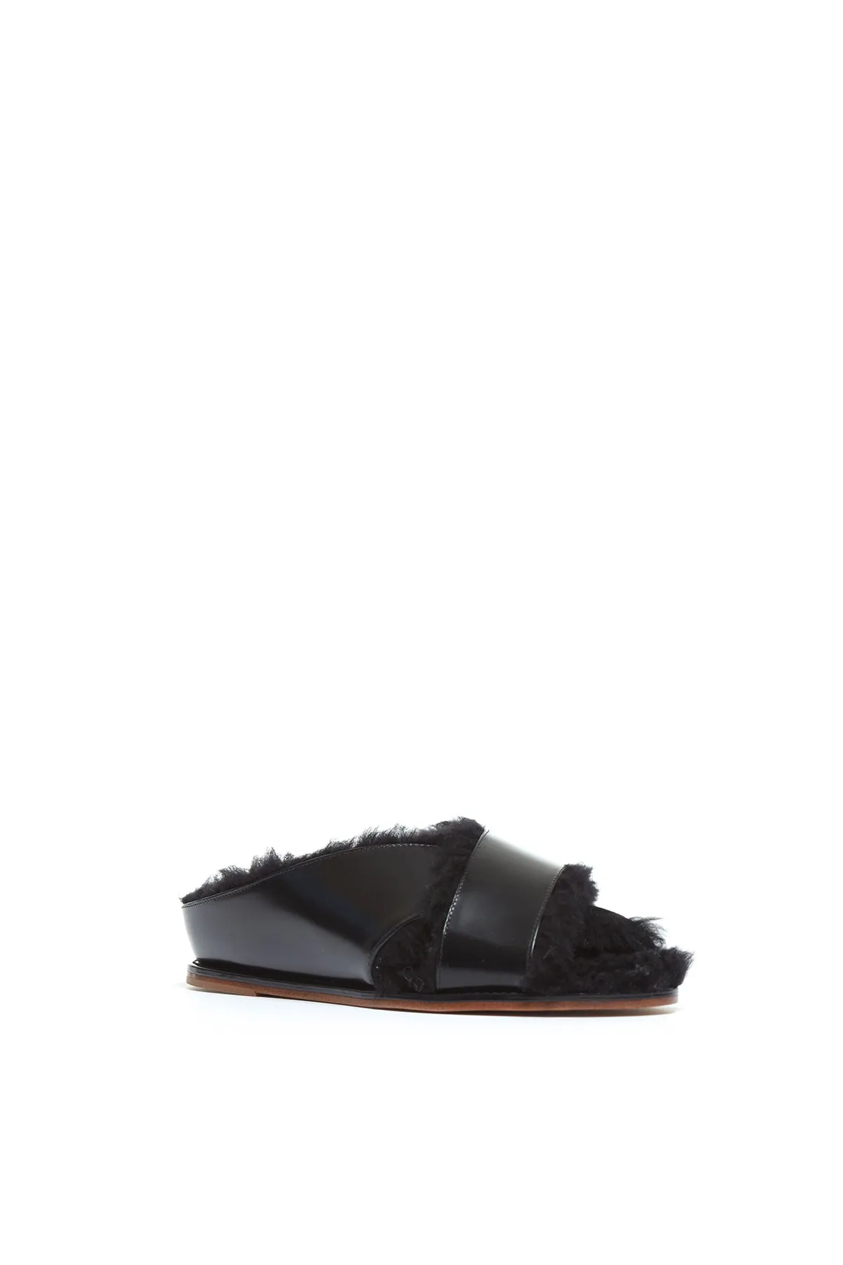 Ellington Flat Slide in Black Leather with Wool Fur sold by Gabriela Hearst product image thumbnail 2
