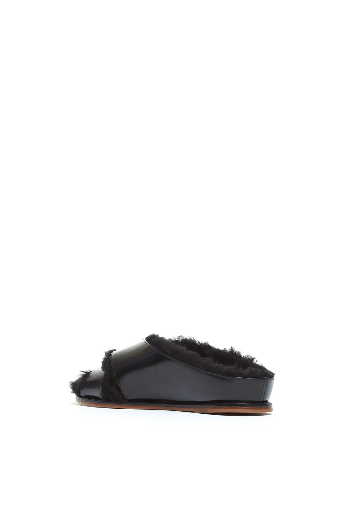 Ellington Flat Slide in Black Leather with Wool Fur sold by Gabriela Hearst product image thumbnail 3