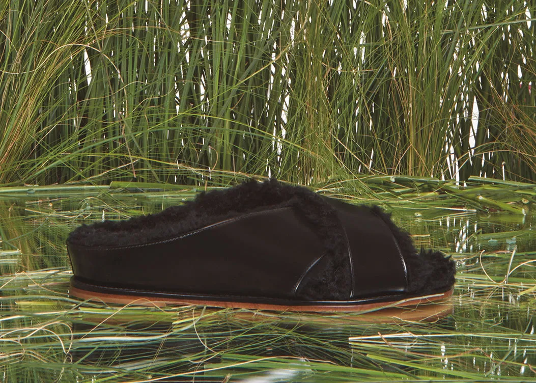Ellington Flat Slide in Black Leather with Wool Fur sold by Gabriela Hearst product image thumbnail 5