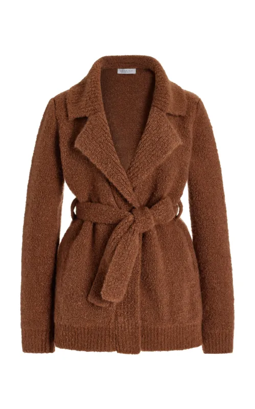 Coles Knit Cardigan in Cognac Cashmere Silk Boucle sold by Gabriela Hearst