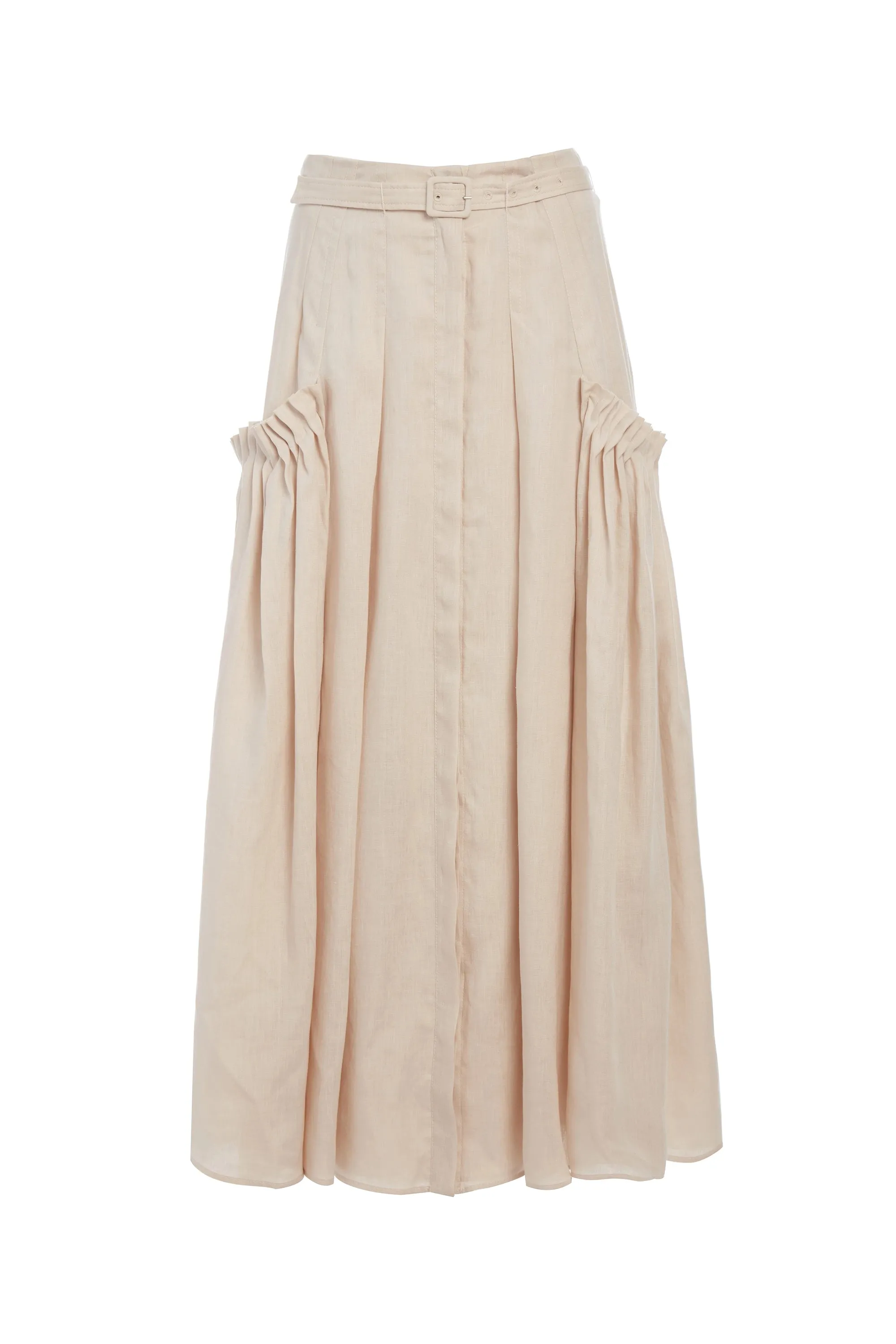 Cyrielle Pleated Midi Skirt in Oatmeal Aloe Linen sold by Gabriela Hearst