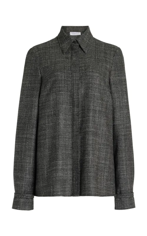 Cruz Shirt in Dark Grey Virgin Wool Silk Tweed sold by Gabriela Hearst