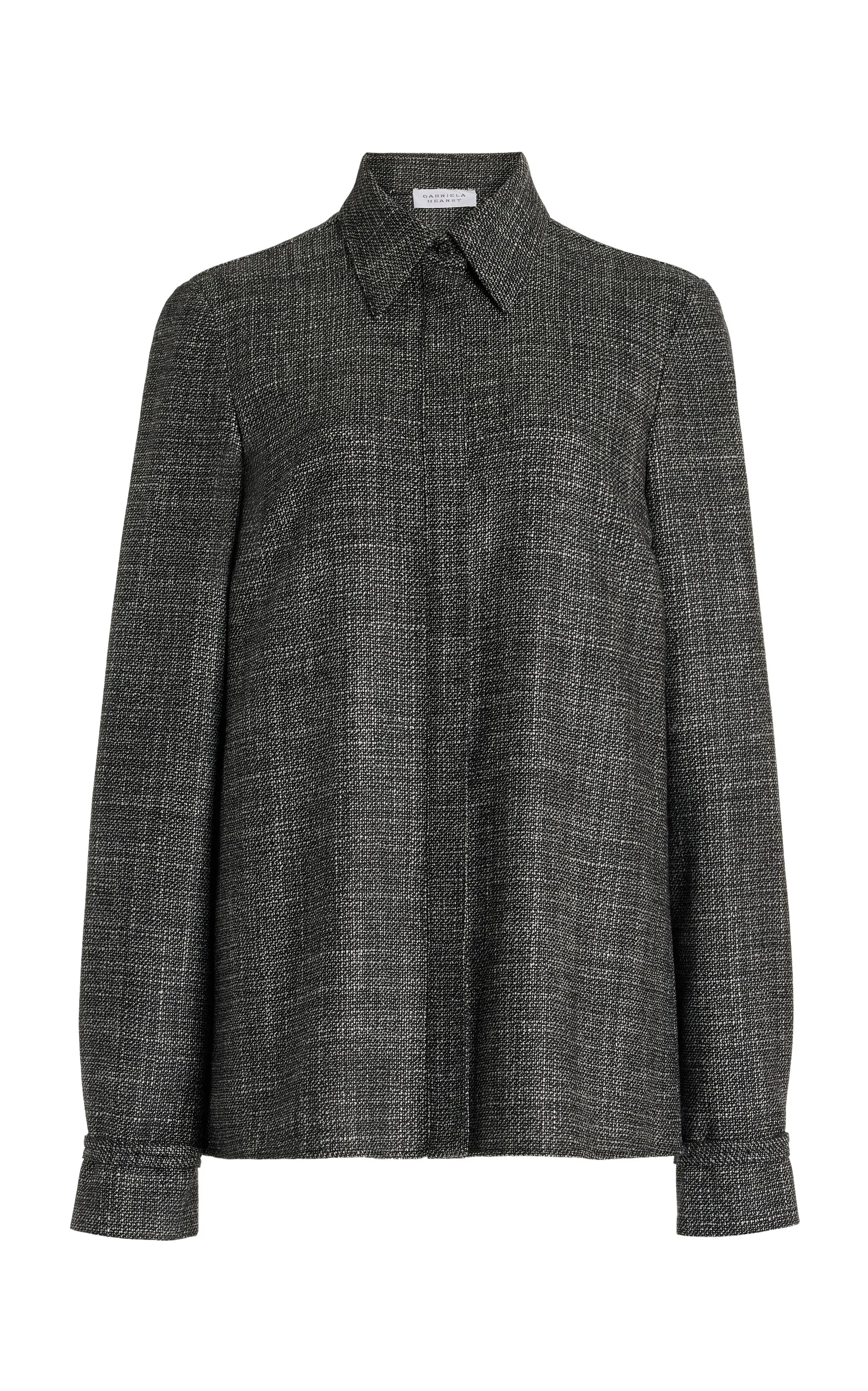 Cruz Shirt in Dark Grey Virgin Wool Silk Tweed sold by Gabriela Hearst