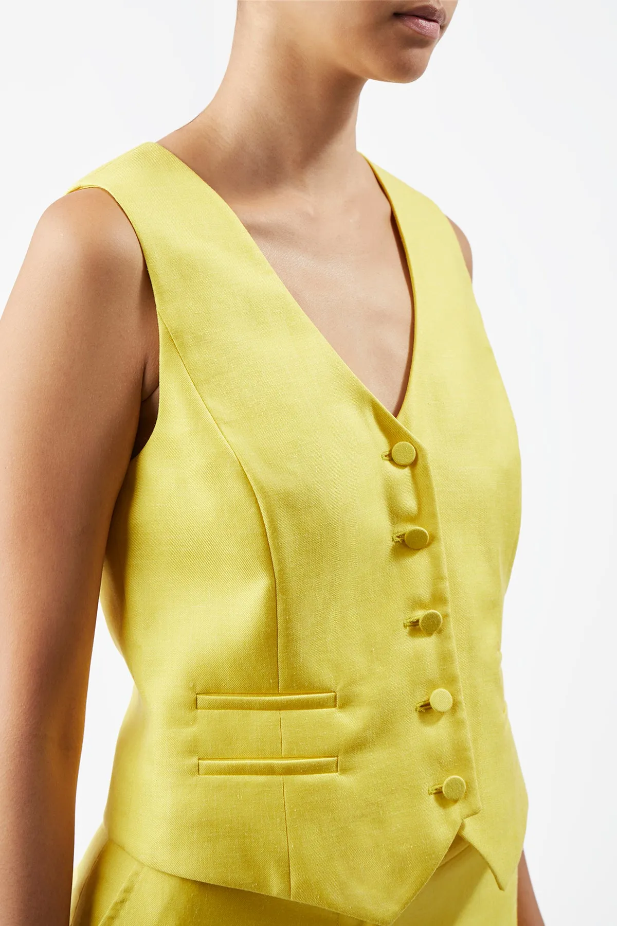 Coleridge Vest in Cadmium Yellow Virgin Wool and Silk Linen Twill sold by Gabriela Hearst product image thumbnail 5