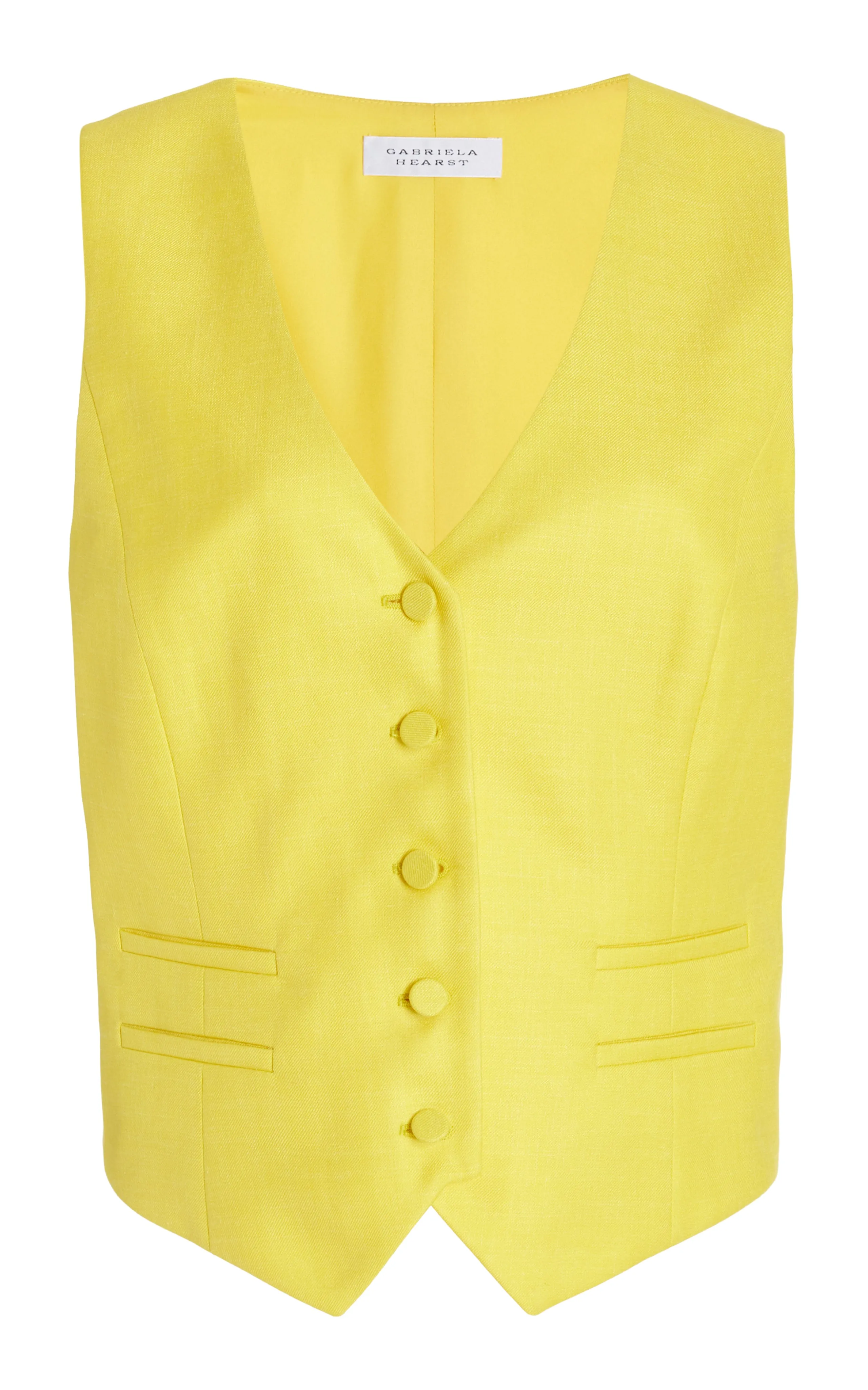 Coleridge Vest in Cadmium Yellow Virgin Wool and Silk Linen Twill sold by Gabriela Hearst