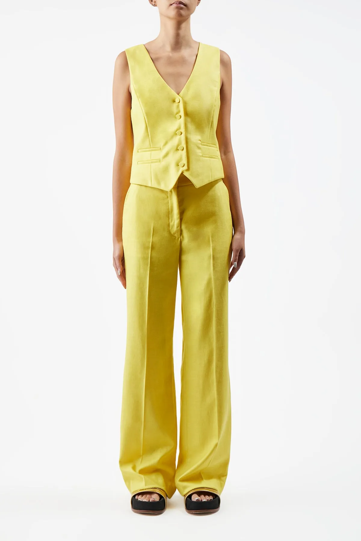 Coleridge Vest in Cadmium Yellow Virgin Wool and Silk Linen Twill sold by Gabriela Hearst product image thumbnail 2