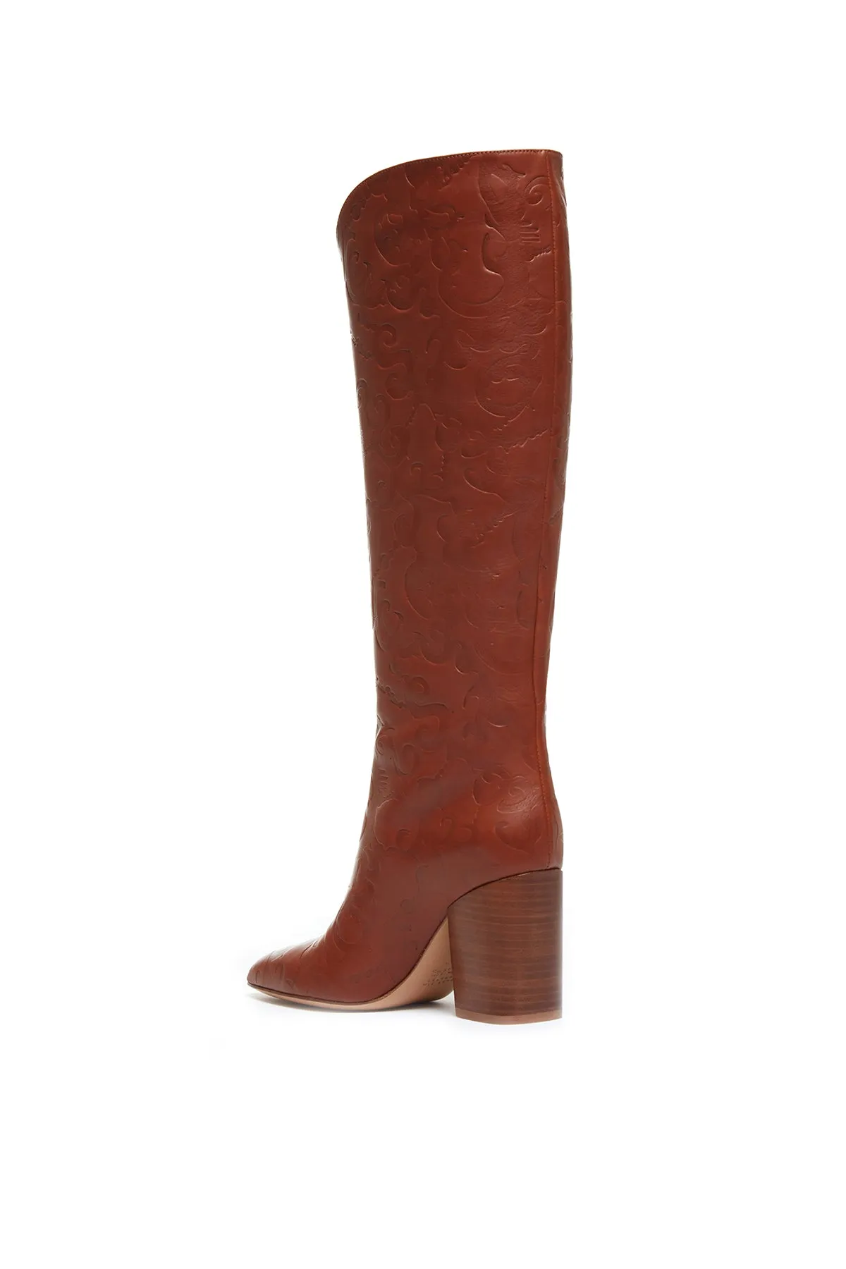Cora Debossed Knee-High Boots in Cognac Leather sold by Gabriela Hearst product image thumbnail 3