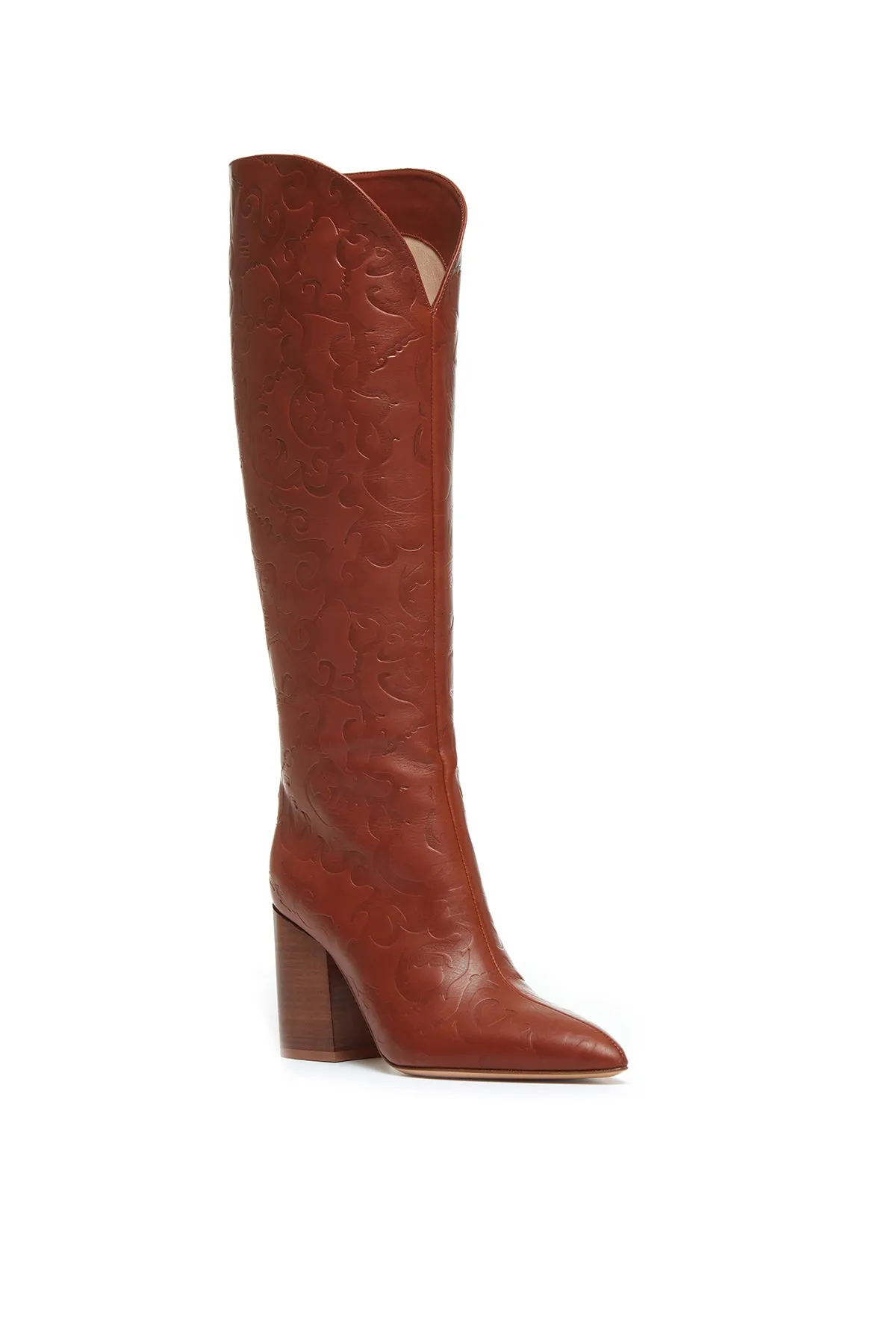 Cora Debossed Knee-High Boots in Cognac Leather sold by Gabriela Hearst product image thumbnail 2