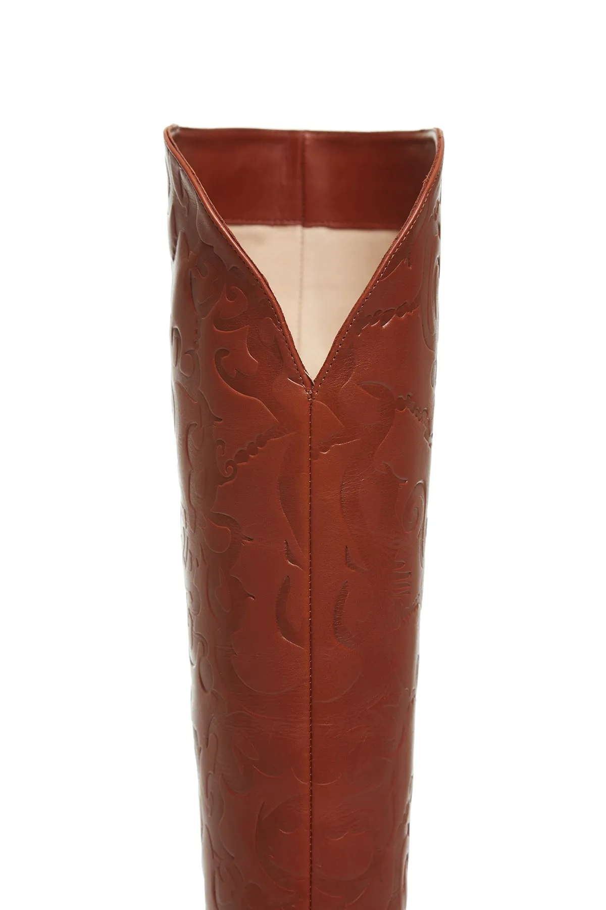 Cora Debossed Knee-High Boots in Cognac Leather sold by Gabriela Hearst product image thumbnail 5