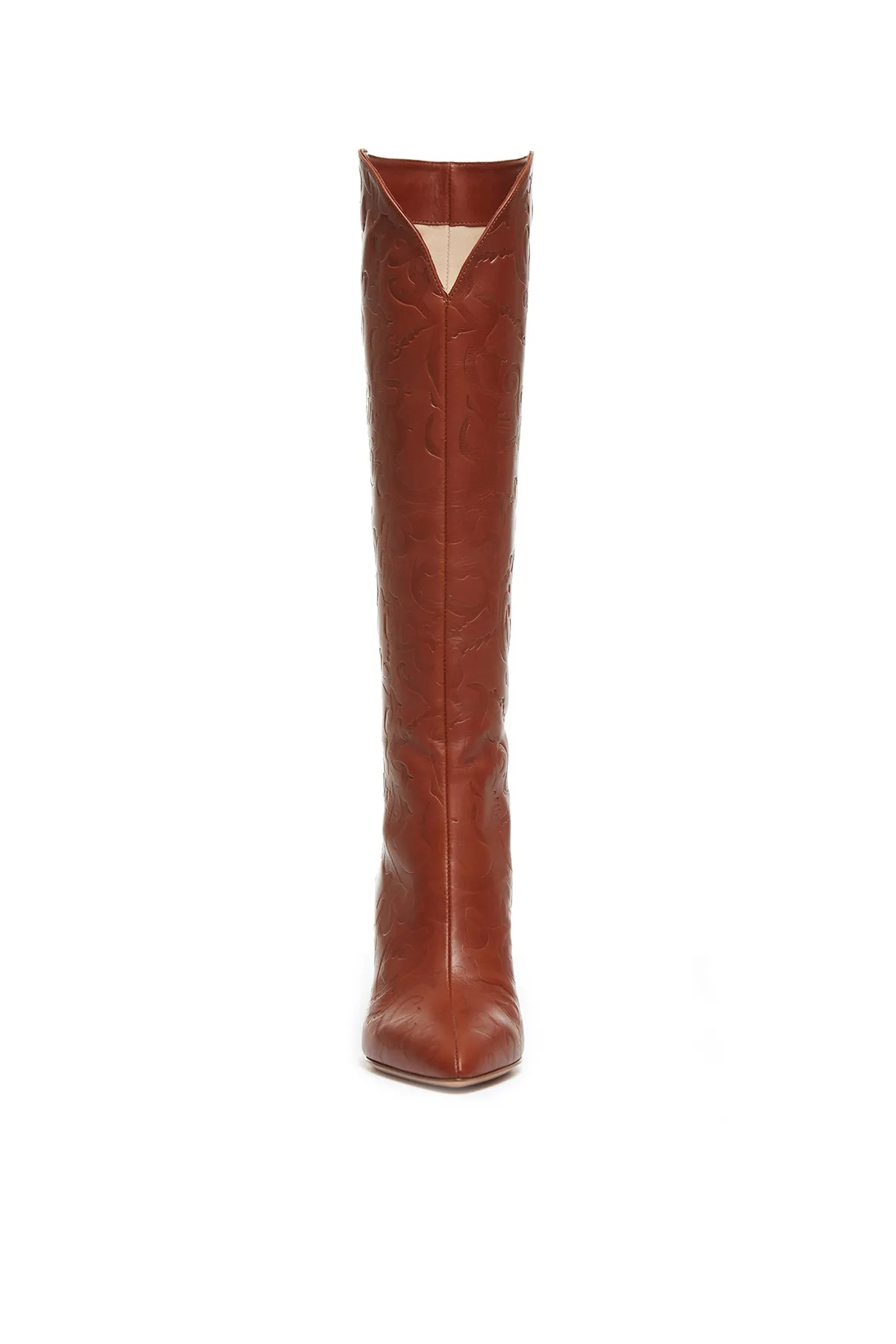 Cora Debossed Knee-High Boots in Cognac Leather sold by Gabriela Hearst product image thumbnail 4