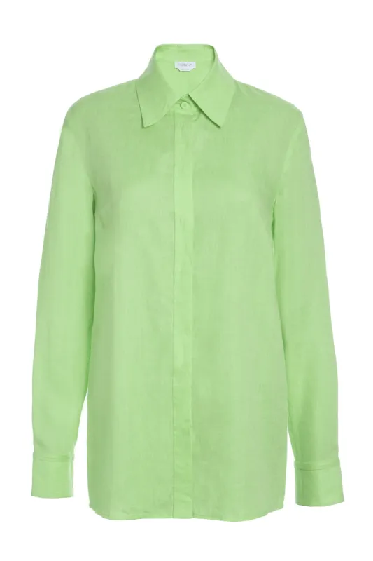Cruz Shirt in Fluorescent Green Aloe Linen sold by Gabriela Hearst