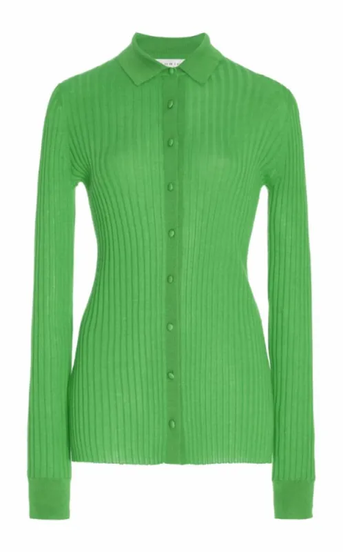 Cavalieri Knit Shirt in Fluorescent Green Cashmere Silk sold by Gabriela Hearst