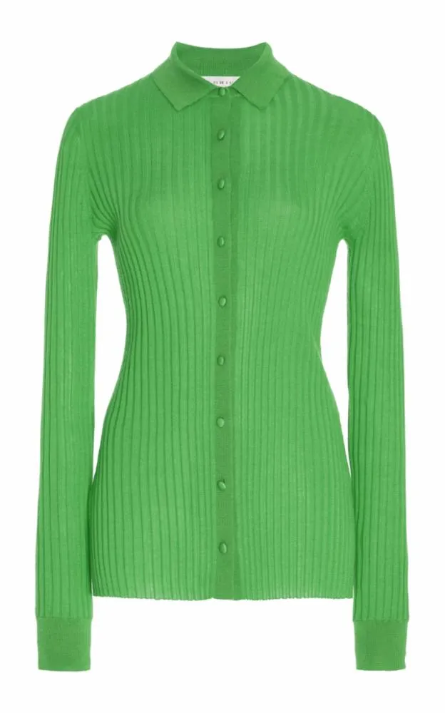 Cavalieri Knit Shirt in Fluorescent Green Cashmere Silk sold by Gabriela Hearst