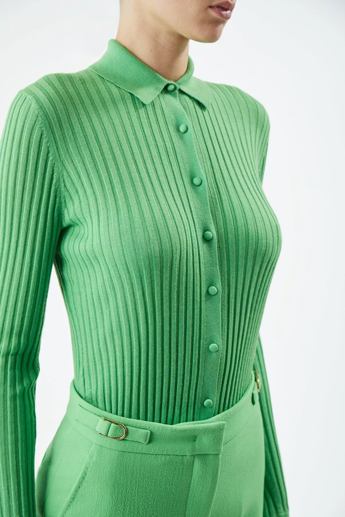 Cavalieri Knit Shirt in Fluorescent Green Cashmere Silk sold by Gabriela Hearst product image thumbnail 5