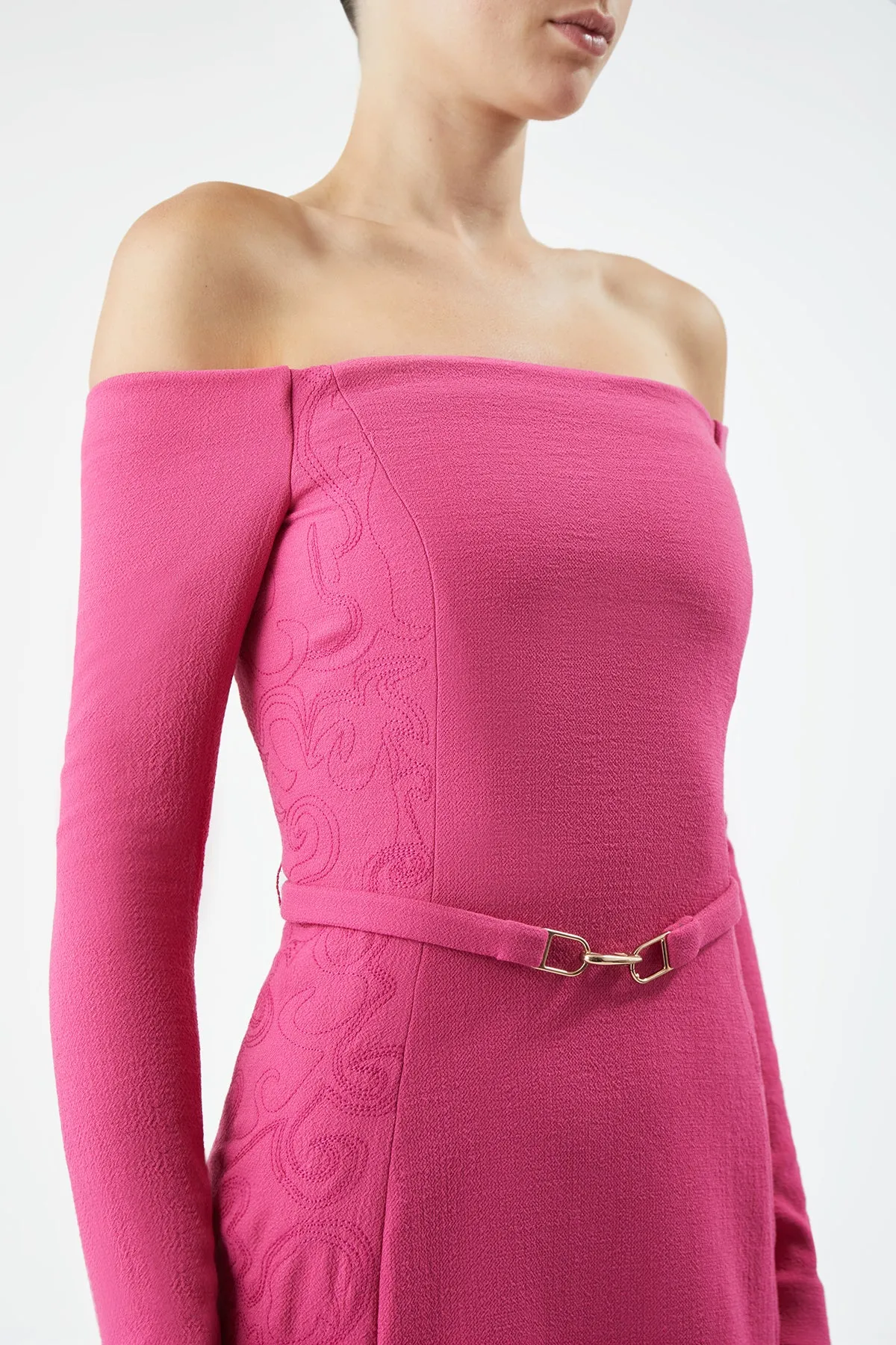 Carole Embroidered Dress in Fuchia Virgin Wool Crepe sold by Gabriela Hearst product image thumbnail 5