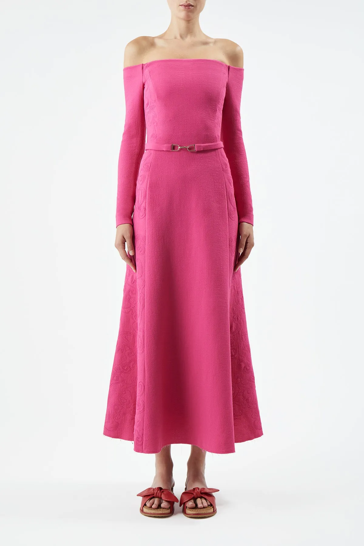 Carole Embroidered Dress in Fuchia Virgin Wool Crepe sold by Gabriela Hearst product image thumbnail 2