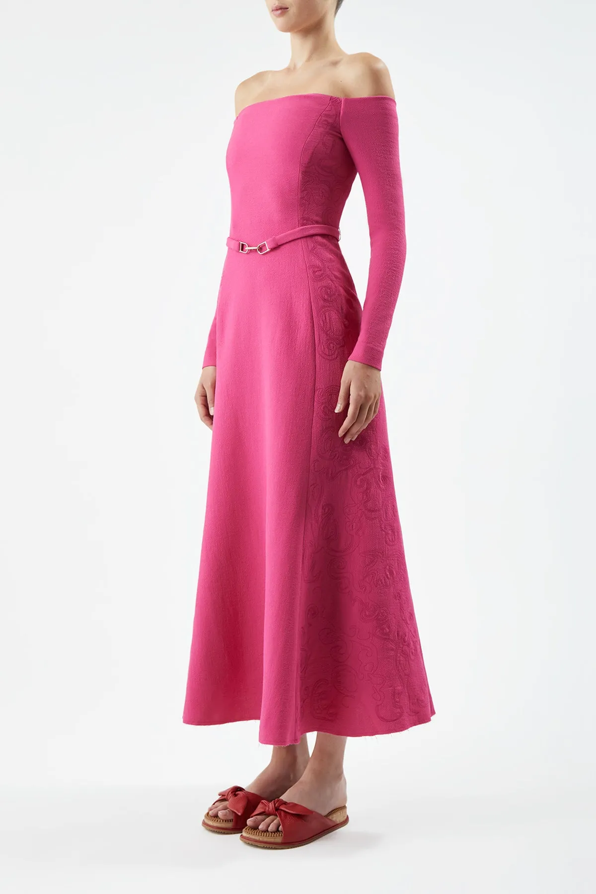 Carole Embroidered Dress in Fuchia Virgin Wool Crepe sold by Gabriela Hearst product image thumbnail 3