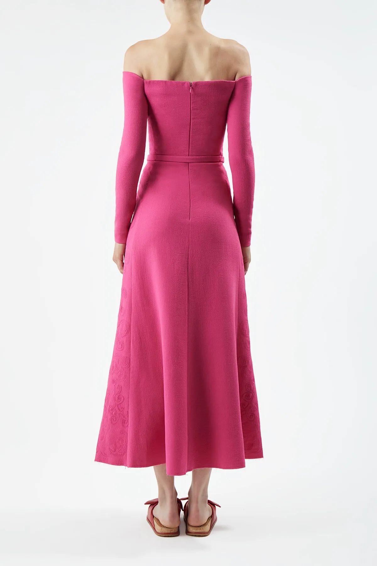Carole Embroidered Dress in Fuchia Virgin Wool Crepe sold by Gabriela Hearst product image thumbnail 4