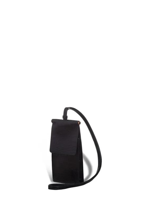 Cardi Necklace Pouch in Black Crocodile Leather sold by Gabriela Hearst