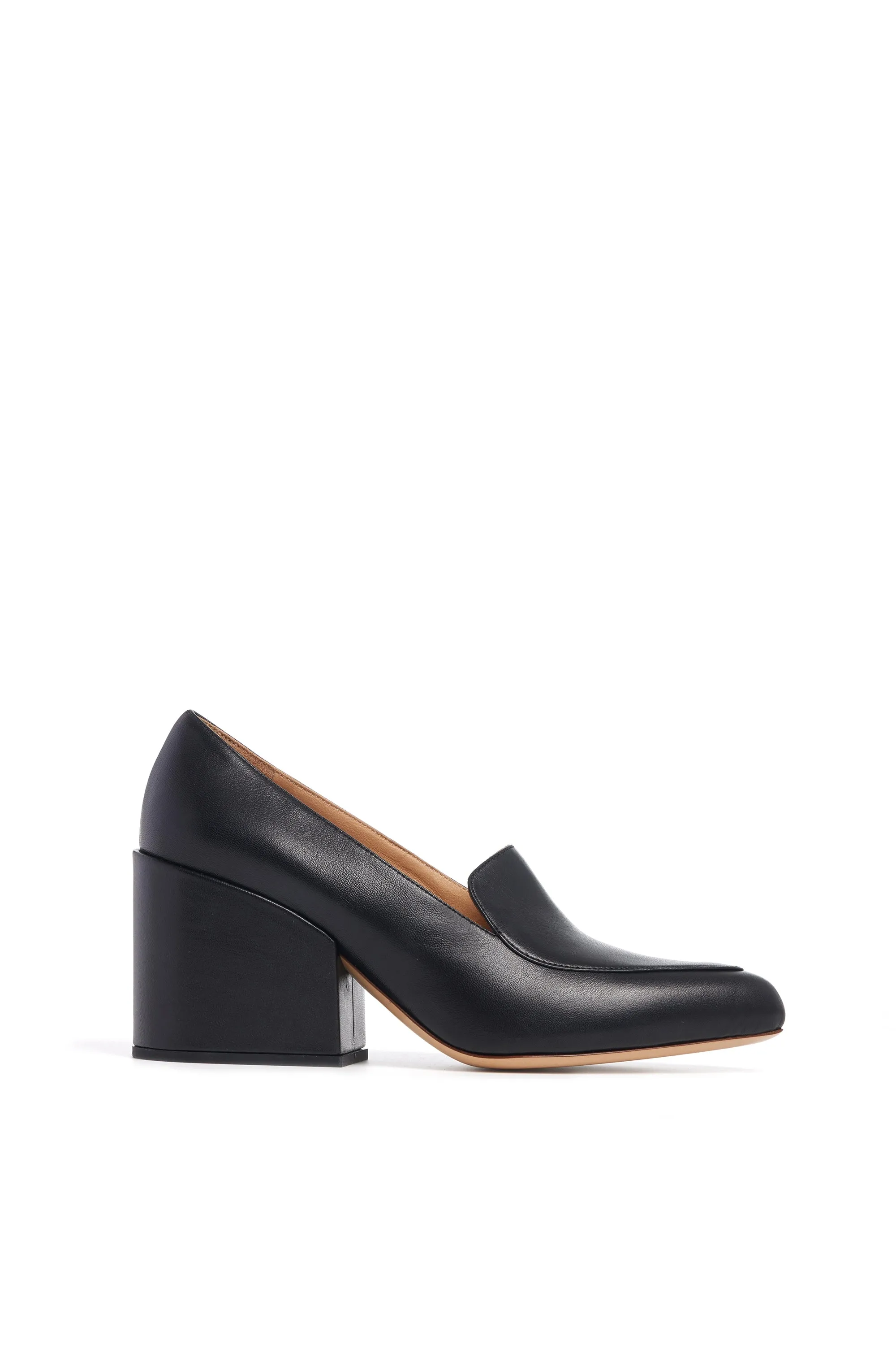 Adrian Block Heel Loafer in Black Nappa Leather sold by Gabriela Hearst