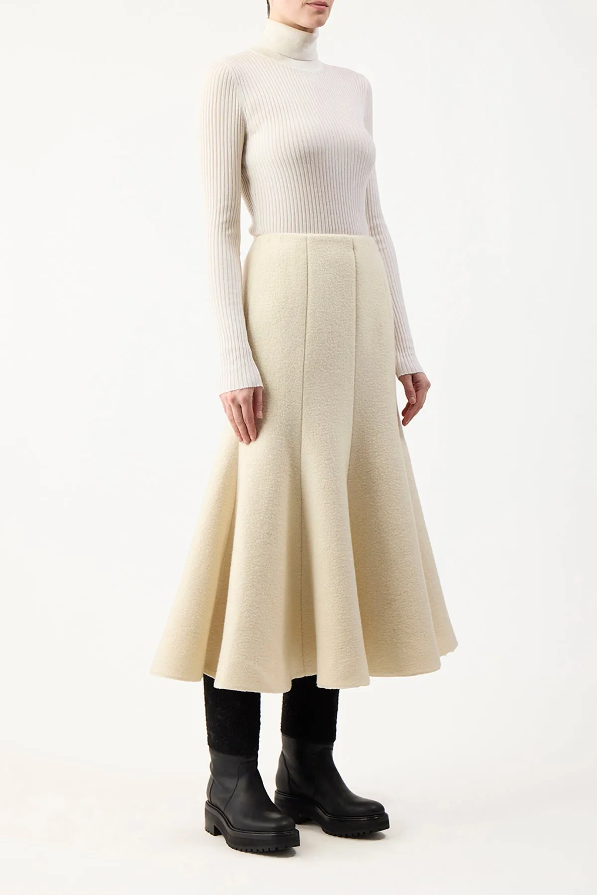 Amy Midi Skirt in Ivory Double-Face Recycled Cashmere Felt sold by Gabriela Hearst product image thumbnail 3