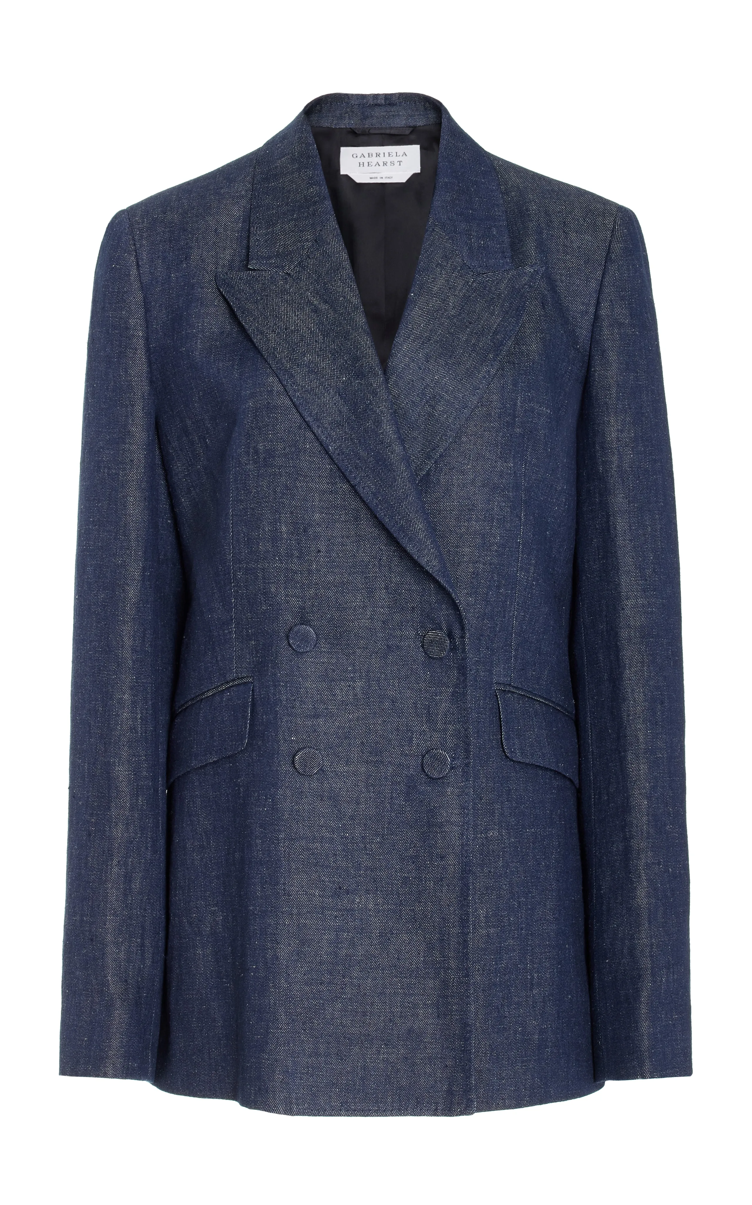 Angela Blazer in Dark Navy Washed Linen Denim sold by Gabriela Hearst