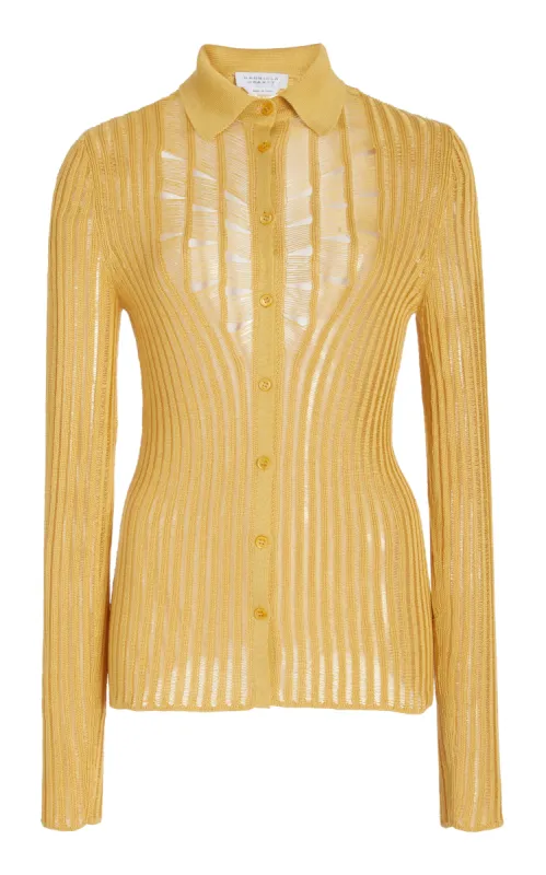 Aera Knit Shirt in Gold Shappe Silk sold by Gabriela Hearst