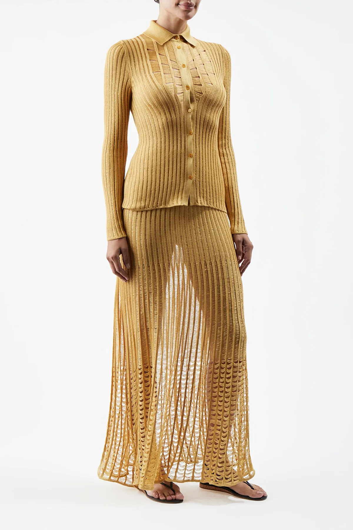 Aera Knit Shirt in Gold Shappe Silk sold by Gabriela Hearst product image thumbnail 3