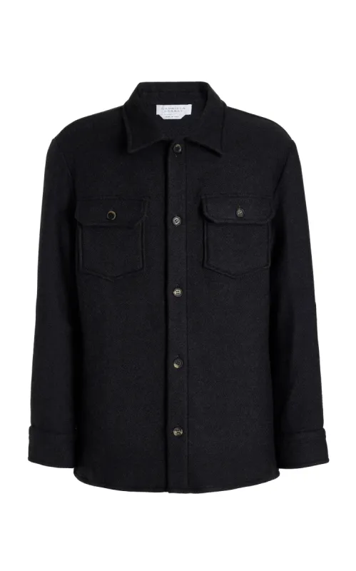 Fargo Overshirt in Charcoal Virgin Wool sold by Gabriela Hearst