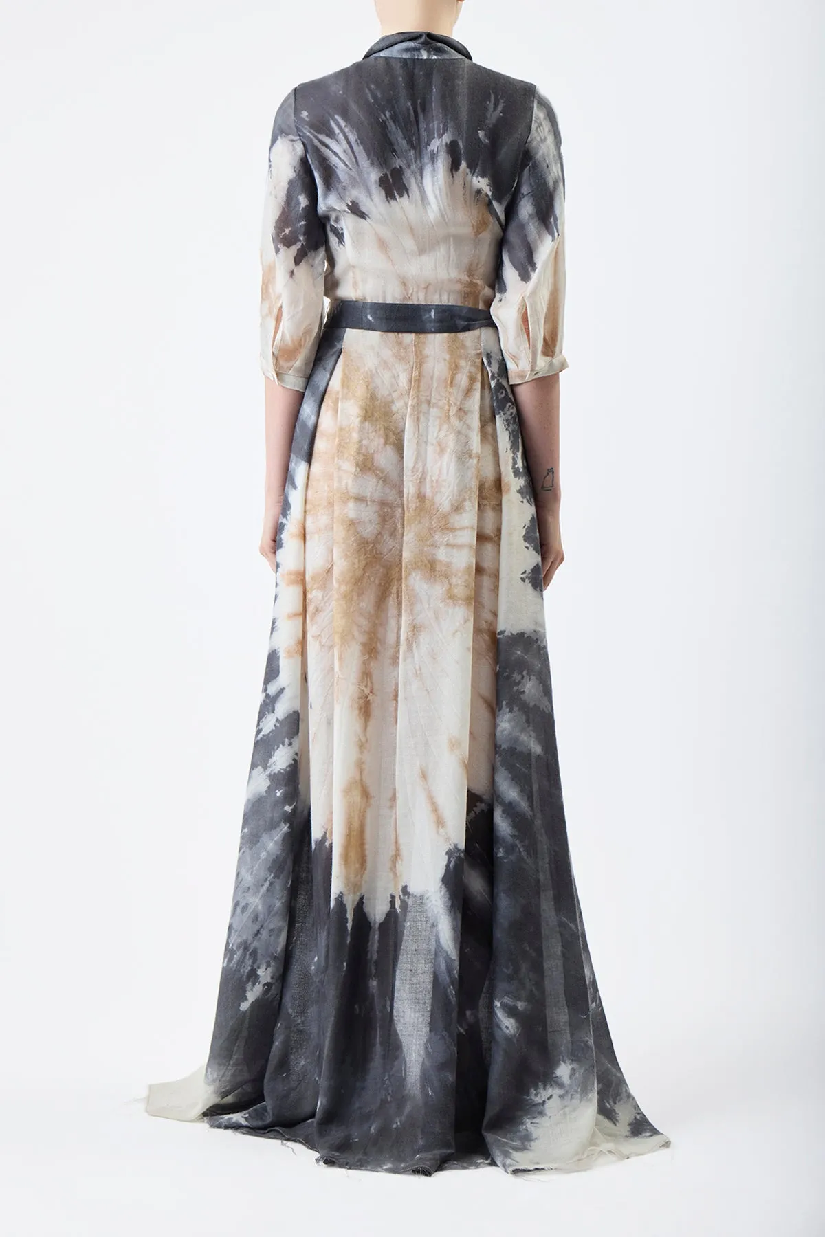 Daisy Pleated Maxi Shirtdress in Camel Multi Tie Dye Cashmere Silk Gauze sold by Gabriela Hearst product image thumbnail 3