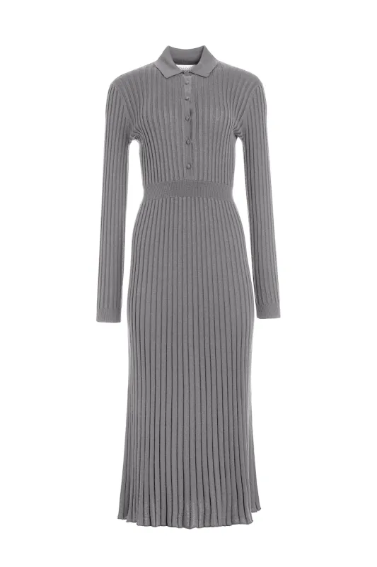 Ardor Knit Maxi Dress in Heather Grey Cashmere Silk sold by Gabriela Hearst