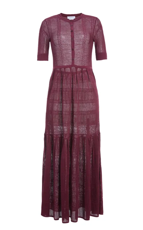 Iris Pointelle Knit Pleated Maxi Dress with Slip in Bordeaux Cotton Silk made by Gabriela Hearst