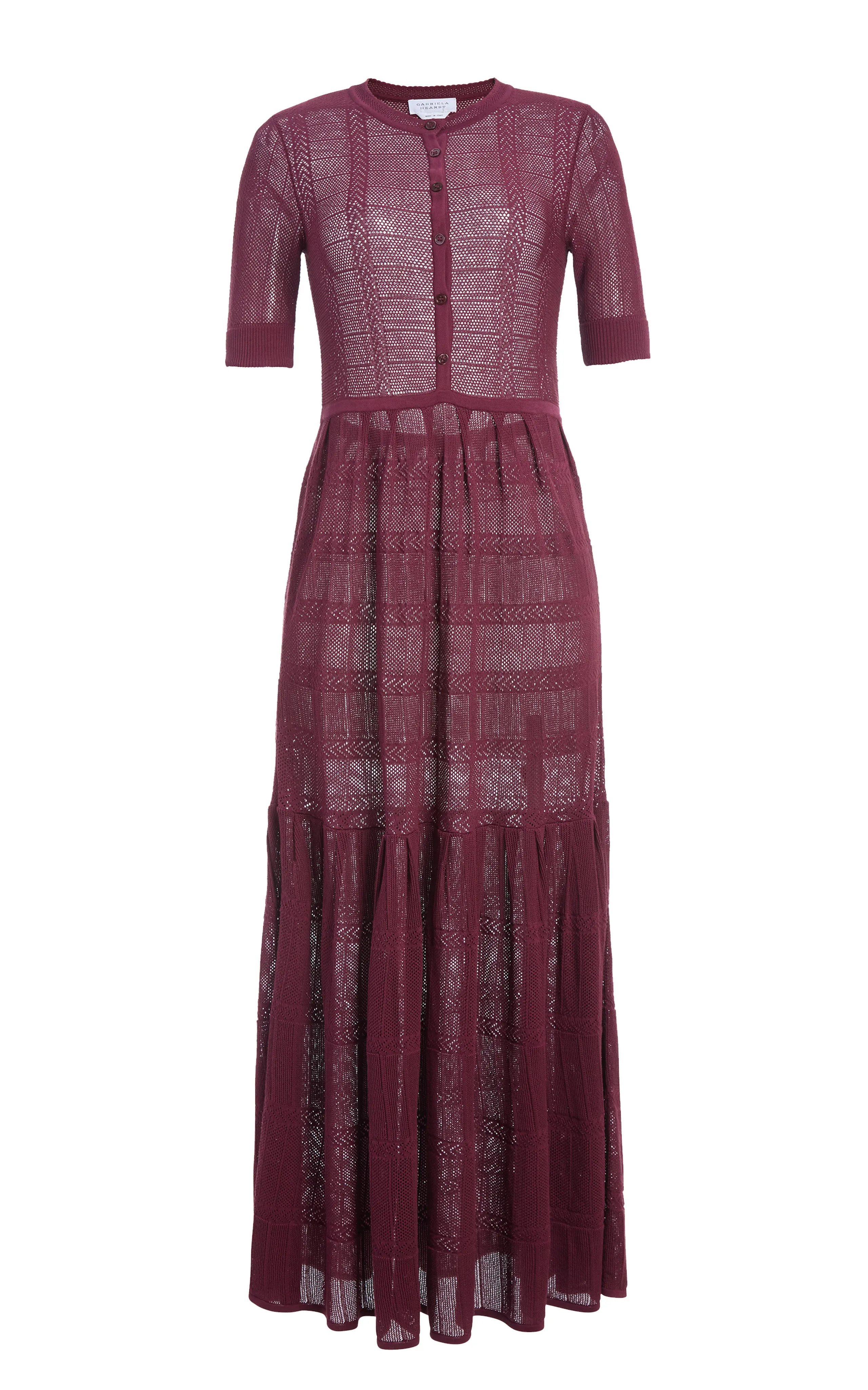 Iris Pointelle Knit Pleated Maxi Dress with Slip in Bordeaux Cotton Silk sold by Gabriela Hearst