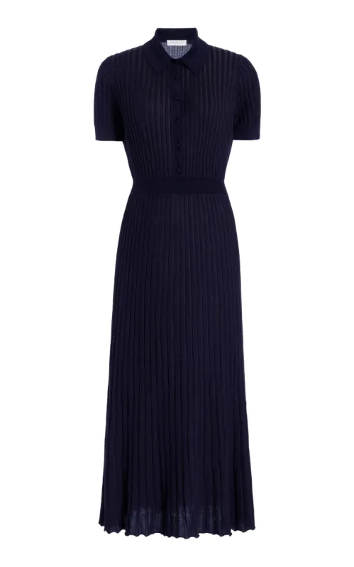 Amor Knit Midi Dress in Dark Navy Cashmere Silk sold by Gabriela Hearst