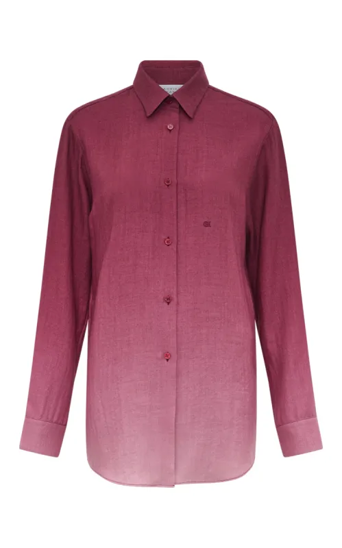 Reyes Shirt in Bordeaux Cashmere Silk Herringbone sold by Gabriela Hearst