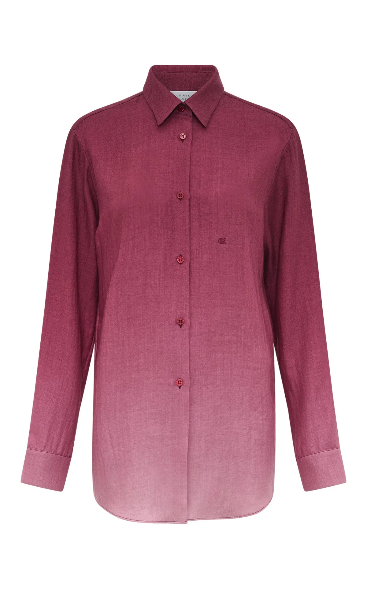 Reyes Shirt in Bordeaux Cashmere Silk Herringbone sold by Gabriela Hearst