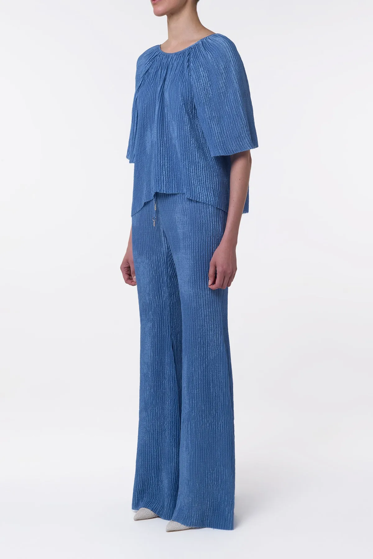 Nula Top in Sky Plisse Silk sold by Gabriela Hearst product image thumbnail 4